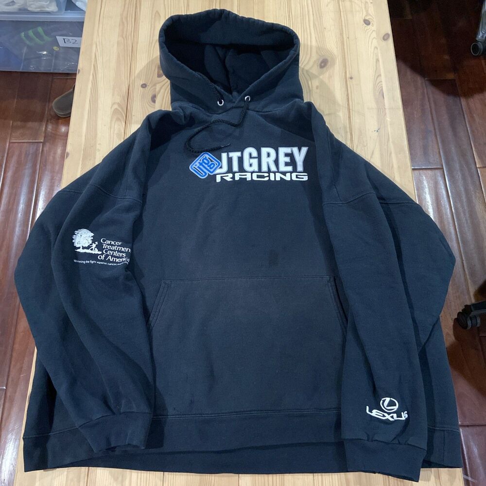 JT Grey Racing USA Graphic Pullover Hoodie Men 2XL Black